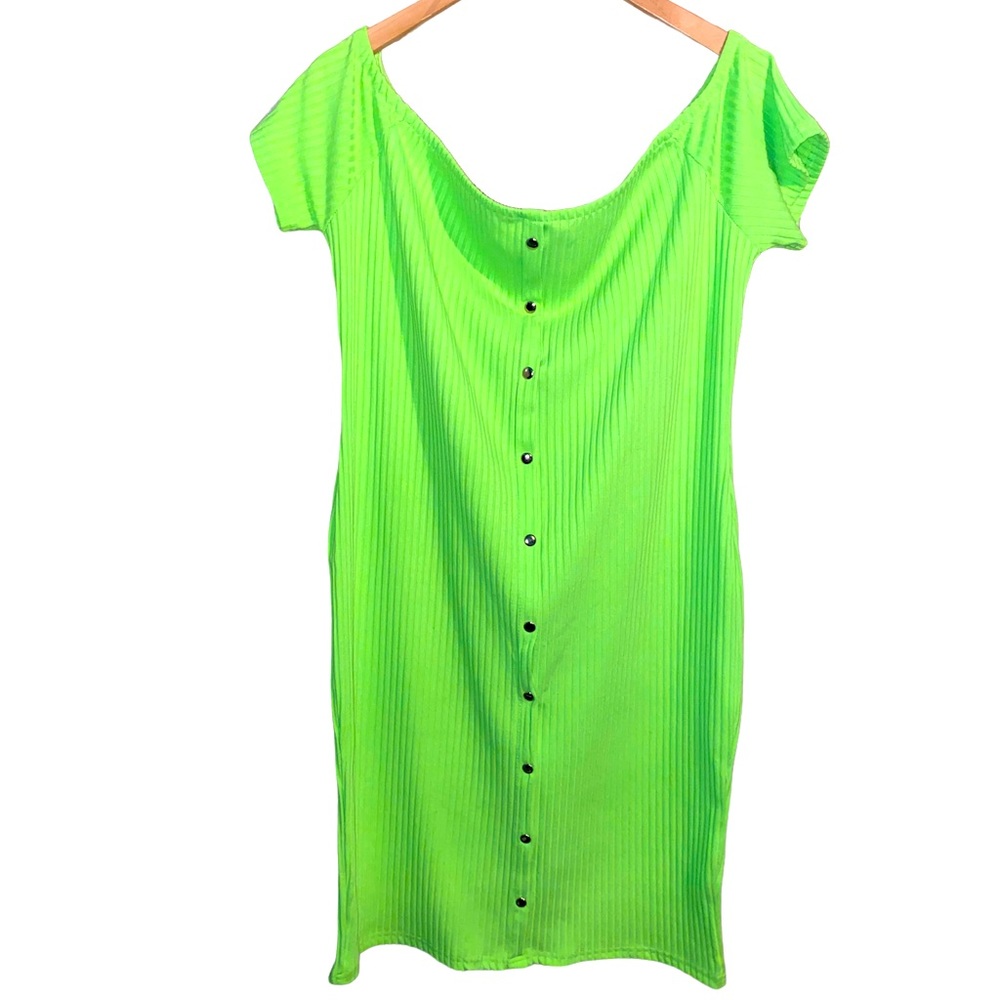 Women’s Lime Green Button Down Short sleeve Dress